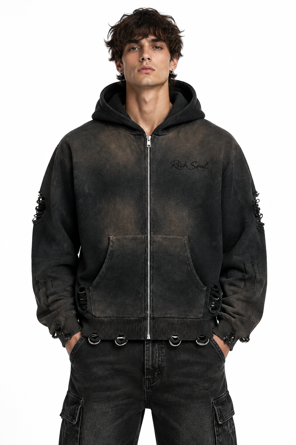 Distressed Heavyweight Full-Zip Hoodie