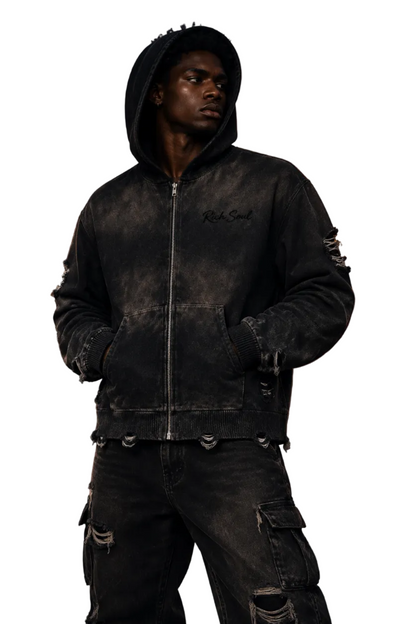 Distressed Heavyweight Full-Zip Hoodie