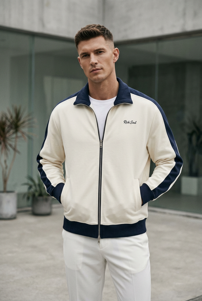 Contrast Trim Stand Collar Jacket