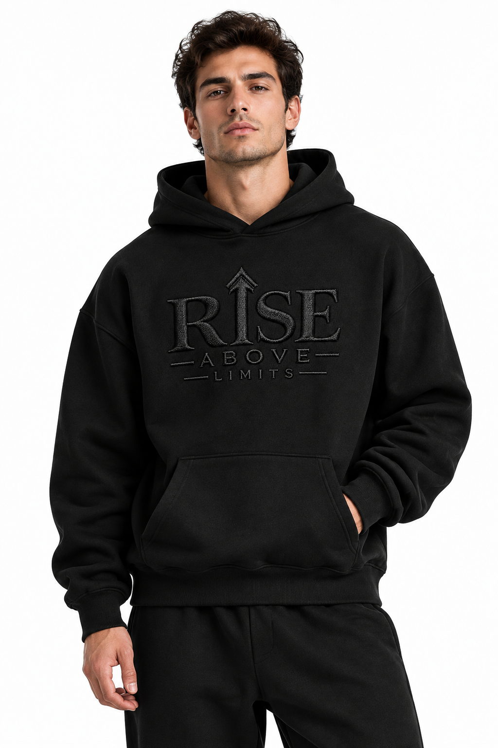 Rich Soul Pullover Hoodie — premium white background lifestyle editorial shot